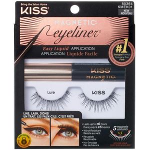 Kiss Magnetischer Eyeliner & Lash Kit, 1 Paar Synthetische Falsche Wimpern mit 5 Doppelt Starken Magneten und Wischfest