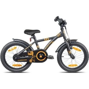 PROMETHEUS BICYCLES ® Kinderfiets 16 inch zwart mat oranje met zijwieltjes