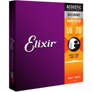 Elixir® Strings 80/20 bronzen snaren voor akoestische gitaar met NANOWEB®-Coating, zwaar (.016-.070)