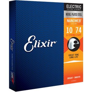 Elixir® snaren voor elektrische gitaar, 8 snaren met NANOWEB®-coating, Light (.010-.074)