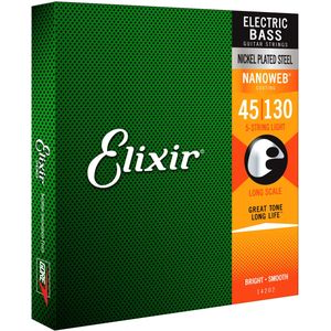 Elixir® Strings vernikkelde stalen snaren voor vijfsnarige basgitaar met NANOWEB®-Coating, lange nek, licht (.045-.130)