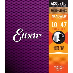Elixir Akustik-Saiten Phosphor Bronze Anti Rust Nanoweb, 6 String .010-.047