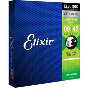 Elixir® Strings snaren voor elektrische gitaar met OPTIWEB®-Coating, superlicht (.009-.042)