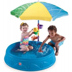Step2 Play & Shade Pool kinder Zwembad met Parasol in Blauw - Zwembadje - Peuterbadje - Pierenbadje van kunststof 95x19cm - Ook te gebruiken als zandbak