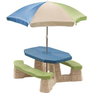 Step2 Naturally Playful Aqua Picknicktafel voor 6 kinderen met parasol | Picknick set voor kind van plastic / kunststof