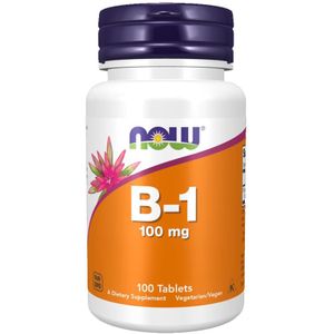 Now Foods, B-1, vitamine B1 en thiamine, voedingssupplement, hoge dosis, 100 mg, 100 veganistische tabletten, glutenvrij, sojafvrij, gentechniekvrij, vegetarisch