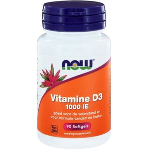 Now Foods - Vitamine D3 1000 IE - Belangrijk voor Immuunsysteem en Spierwerking - 90 Softgels