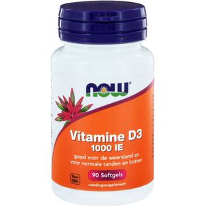 Now Foods - Vitamine D3 1000 IE - Belangrijk voor Immuunsysteem en Spierwerking - 90 Softgels