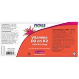 Vitamine D3 1000 IE & Vitamine K2 (120 veggie caps) - Now Foods