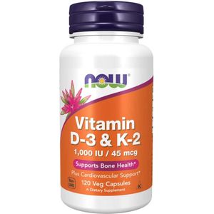 NOW - Vitamine D3 - 25 mcg - Vitamine K2 - 120 vcaps