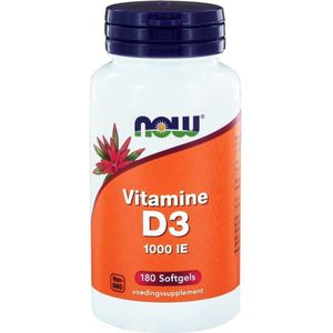 Now Foods - Vitamine D3 1000 IU - Belangrijk voor Immuunsysteem en Spierwerking - 180 Softgels
