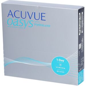 ACUVUE OASYS 1-Day Daglenzen helpen het gevoel van vermoeide en droge ogen te verminderen, dagelijkse contactlenzen met -1,5 dpt en BC 8,5, uv-bescherming en aangenaam draaggevoel, 90 lenzen