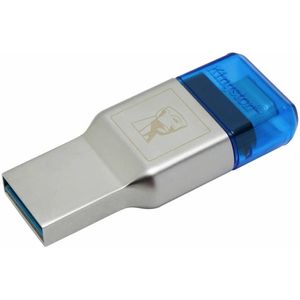 Kingston MobileLite Duo 3C geheugenkaartlezer USB 3.2 Gen 1 (3.1 Gen 1) Type-A/Type-C Blauw, Zilver