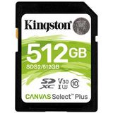 Kingston Canvas Select Plus Flashgeheugenkaart 512 GB Video Class V30 / UHS I U3 / Class10 SDXC UHS I