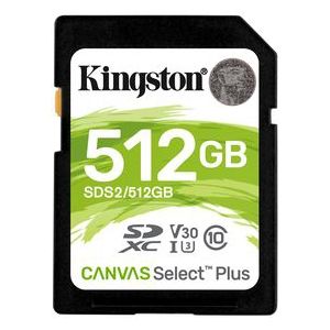 Kingston Canvas Select Plus Flashgeheugenkaart 512 GB Video Class V30 / UHS I U3 / Class10 SDXC UHS I