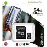Kingston Canvas Select Plus microSD Card 64 GB geheugenkaart SDCS2/64GB, Class 10 UHS-I A1, Incl. Adapter