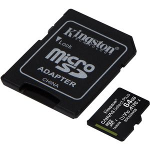 Kingston Canvas Select Plus microSD Card 64 GB geheugenkaart SDCS2/64GB, Class 10 UHS-I A1, Incl. Adapter