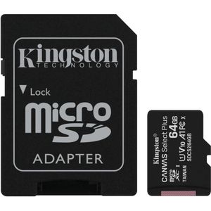 Kingston 64GB micSDXC Canvas Select Plus 100R A1 C10 dubbel pakket + enkele ADP