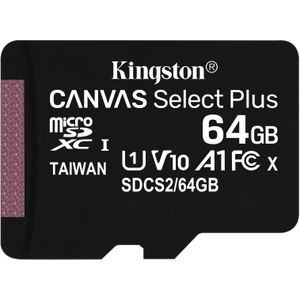 Kingston - Micro SD geheugenkaart - Canvas Select Plus - MicroSDXC - 64GB-  incl. SD-adapter