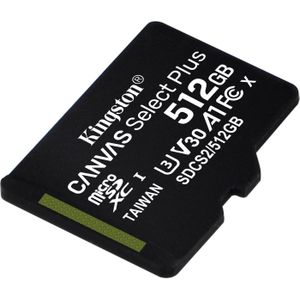 Kingston Canvas Select Plus (microSDXC, 512 GB, U3, UHS-III), Geheugenkaart, Zwart