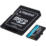 Kingston SDCG3/256 GB micro SD-kaart (256 GB microSDXC Canvas Go Plus 170R A2 U3 V30 met SD-adapter)