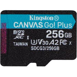 Kingston Canvas Go! Plus microSD-geheugenkaart Klasse 10, UHS-I 256GB microSDXC 170R A2 U3 V30 Single Pack zonder ADP