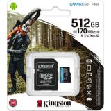 Kingston SDCG3/512GB SDCG3/512 GB micro SD-kaart (512 GB microSDXC Canvas Go Plus 170R A2 U3 V30 met SD-adapter),blauw