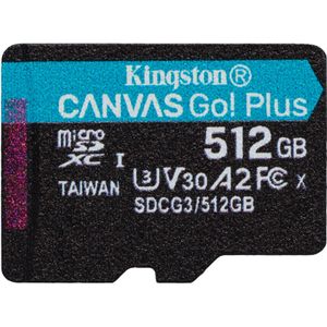 Kingston Canvas Go! Plus microSD geheugenkaart klasse 10, UHS-I 512GB microSDXC 170R A2 U3 V30 enkel pakket zonder ADP