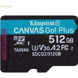 Kingston Canvas Go! Plus microSD Speicherkarte Klasse 10, UHS-I 512GB microSDXC 170R A2 U3 V30 Einzelpack ohne Adapter