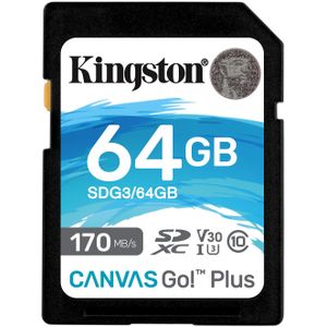 Kingston Technology SDG3/64GB SD-geheugenkaart (64 GB SDXC Canvas Go Plus 170R C10 UHS-I U3 V30)