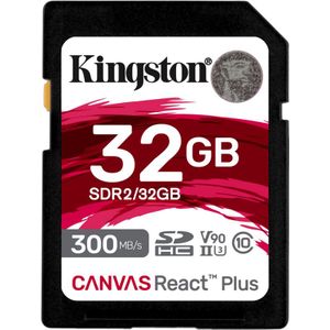 Kingston Canvas React Plus 32GB SDHC geheugenkaart UHS-II 300R/260W U3 V90 voor Full HD/4K/8K - SDR2/32GB