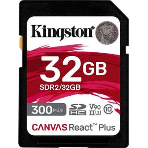 Kingston Canvas React Plus 32GB SDHC Speicherkarte UHS-II 300R/260W U3 V90 for Full HD/4K/8K - SDR2/32GB