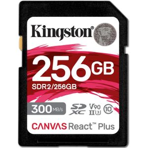 Kingston Canvas React Plus 256GB SDXC-geheugenkaart UHS-II 300R/260W U3 V90 voor Full HD/4K/8K - SDR2/256GB