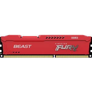 Kingston Fury Beast werkgeheugen, 4 GB, 1600 MHz, DDR3, CL10, voor pc, eenvoudige module, KF316C10BR/4, rood