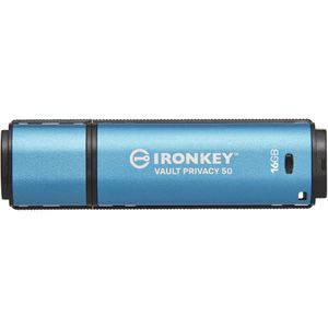 Kingston IronKey Vault Privacy 50 (16 GB, USB 3.2, USB A), USB-stick, Blauw