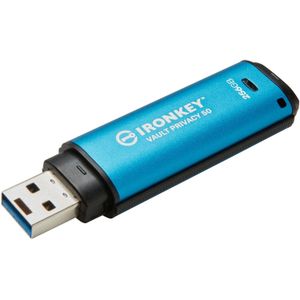 Kingston IronKey Vault Privacy 50 (256 GB, USB 3.2, USB A), USB-stick, Blauw