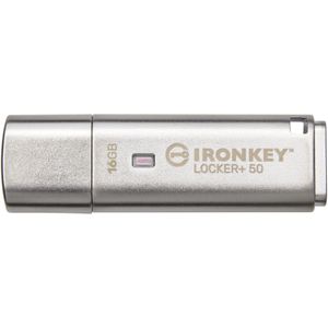 Kingston 16GB USB 3.2 IRONKEY LOCKER+ 50 (16 GB, USB 3.2, USB A), USB-stick, Zilver