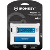 Kingston IronKey Keypad 200 USB Type-A hardware-encryptie FIPS 140-3 niveau 3 USB-stick (wachten) met XTS-AES 256-bits hardware-encryptie - IKKP200/64GB