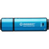 Kingston USB-sleutel 128GB IronKey Vault Privacy 50C retail (128 GB, USB-C), USB-stick, Blauw