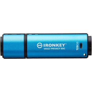 Kingston USB-sleutel 128GB IronKey Vault Privacy 50C retail (128 GB, USB-C), USB-stick, Blauw