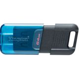 Kingston 64GB USB-C Stick - USB 3.2 Gen 1 - DataTraveler 80 - Zwart/Blauw