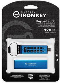 Kingston Technology IronKey Keypad 200 USB flash drive USB Type-C 3.2 Gen 1 (3.1 Gen 1) Blauw
