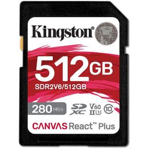 Kingston Canvas React Plus V60 SD 512GB SDXC UHS-II 280R/150W U3 V60 voor Full HD/4K
