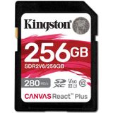 Kingston Canvas React Plus V60 SD 256GB SDXC UHS-II 280R/150W U3 V60 voor Full HD/4K