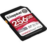 Kingston 256 GB Canvas React Plus SDXC UHS-II 280R/150W U3 V60 voor Full HD/4K (SDXC, 256 GB, U3, UHS-II), Geheugenkaart, Zwart