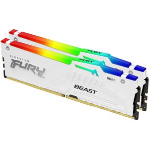 Kingston FURY Beast RGB White - Geheugen DDR5 - 64 GB: 2 x 32 GB - 288-PIN - 6000 MHz / PC5-48000 - CL30 - 1.4V - On-Die ECC - Intel XMP 3.0 - AMD EXPO