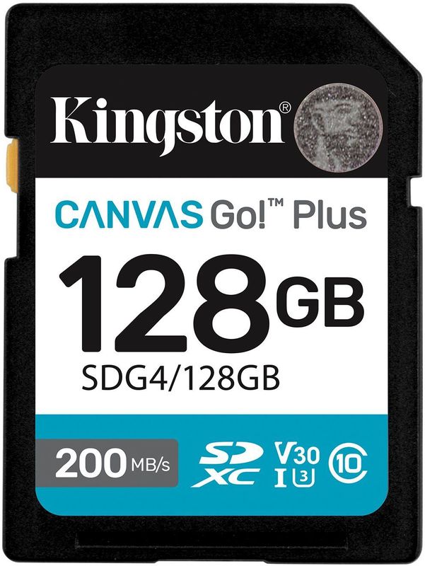Kingston Canvas Go Plus SDXC Gen4 geheugenkaart 200MB/s C10 UHS-I U3 V30 128GB SDG4/128GB