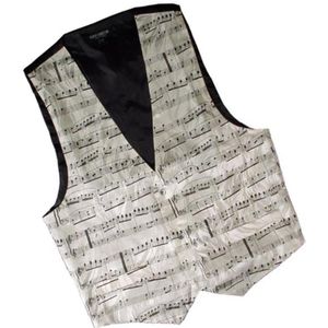 Zijden Vest - Muziekmotief - Wit - 100% Zijde - Zwarte Rug van Polyester