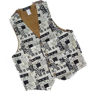 Katoenen gilet patchwork muziek, XXL - Gebroken wit