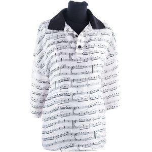 Zijden polo met bladmuziek, wit maat L